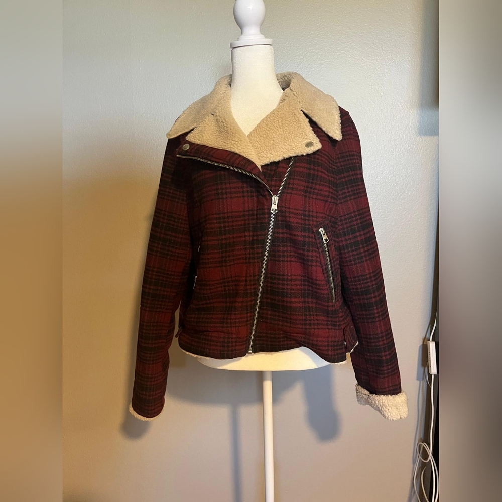 American Eagle Plaid Moto Jacket, Size L - Quilted Comfort, EUC